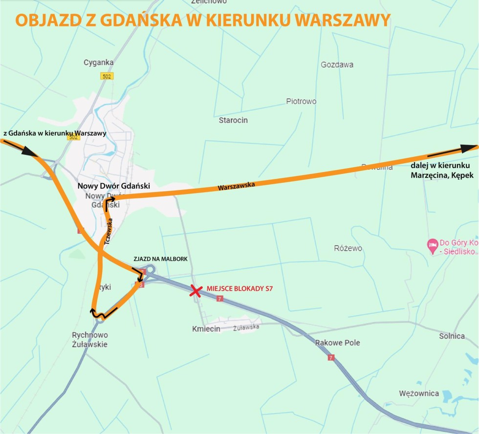 Nowy Dwór Gdański. Od wtorku protest rolników i blokada na S7 – policjanci apelują o ostrożność. Zobacz mapy objazdu