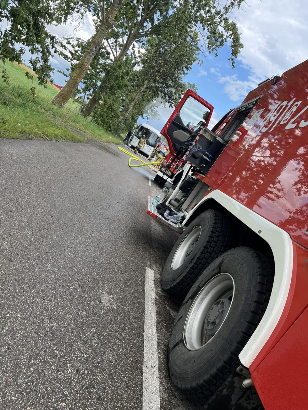 Powiat nowodworski. Pożar autobusu w Marzęcinie.