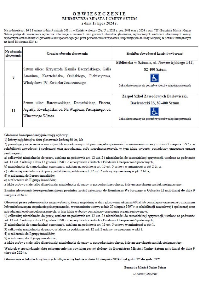 Sztum. W niedzielę wybory uzupełniające do Rady Miejskiej.