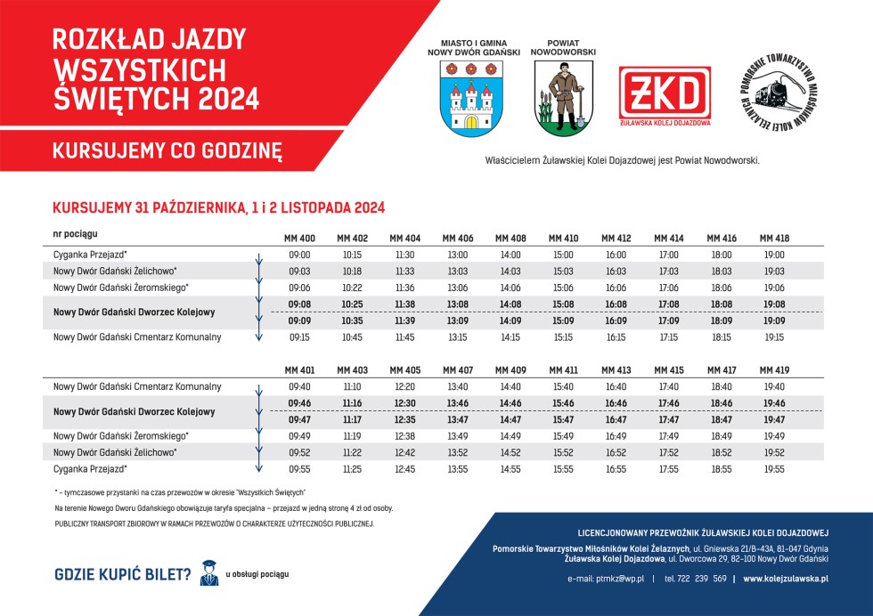 W okresie Wszystkich Świętych pociągi Żuławskiej Kolei Dojazdowej w Nowym Dworze Gdańskim będą kursowały na trasie Cyganka Przejazd – Nowy Dwór Gdański Cmentarz Komunalny.