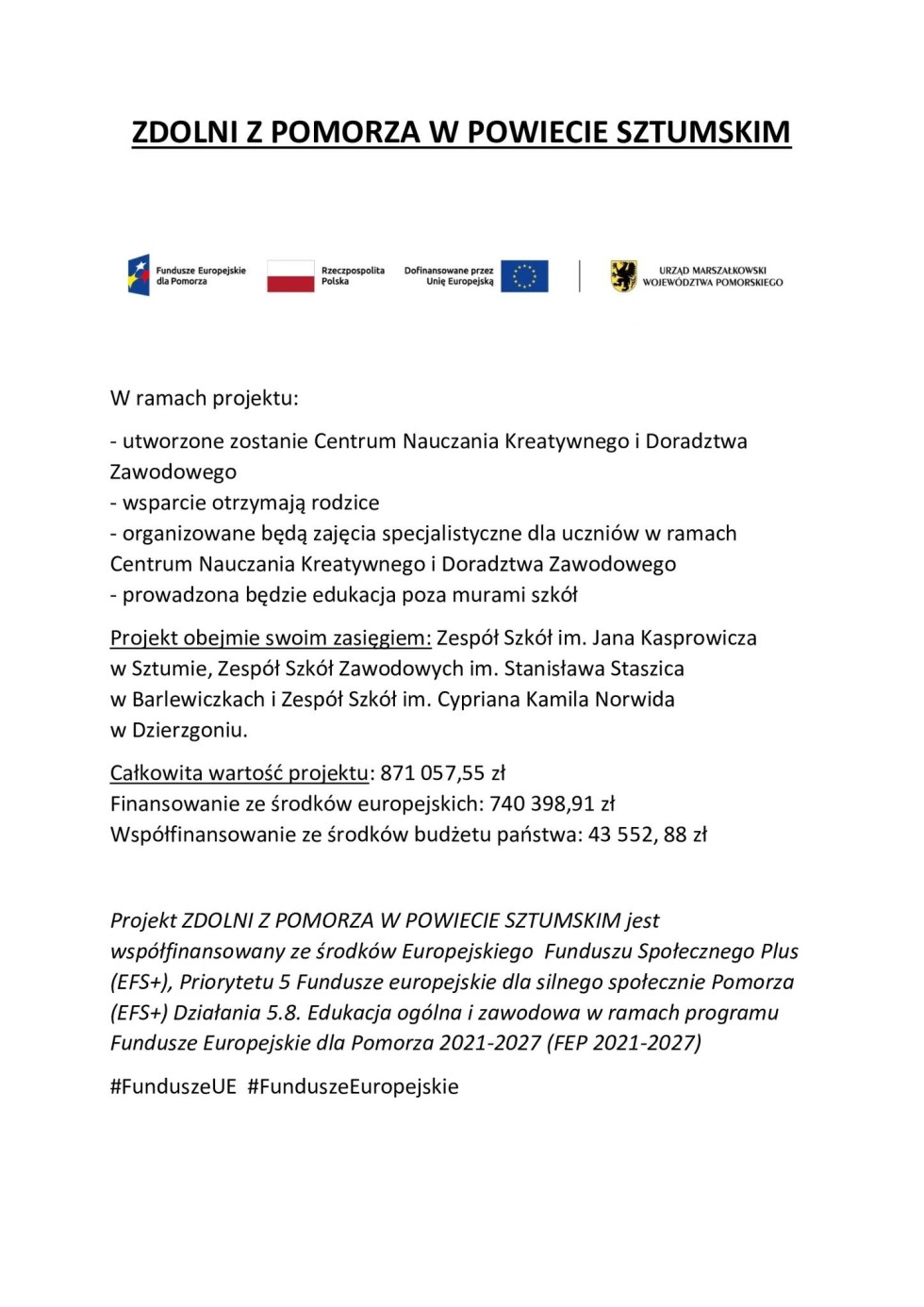 Zdolni z Pomorza w powiecie sztumskim – podpisano umowę na dofinansowanie.