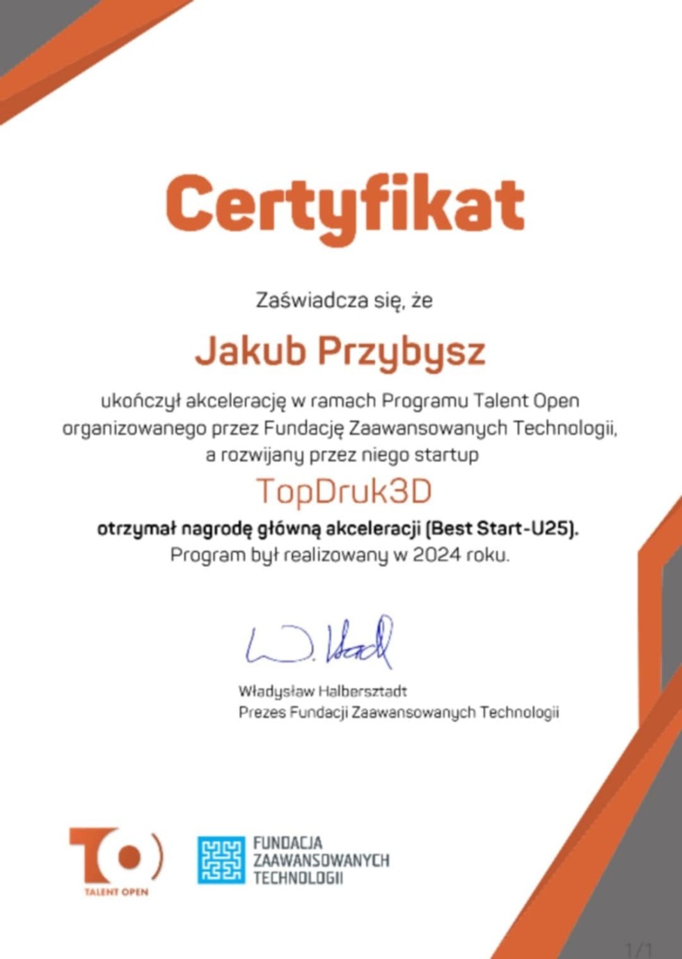Malbork. Jakub Przybysz z Technikum nr 3 najlepszy w konkursie Talent Open.