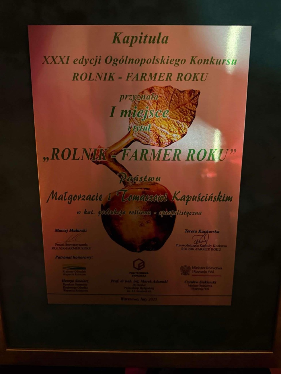 Rolnicy z Gminy Malbork z tytułem Farmera Roku 2024.