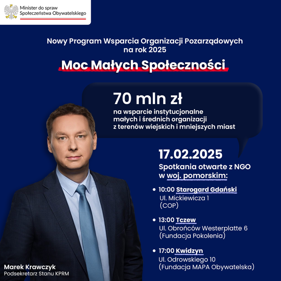 Moc Małych Społeczności – zaproszenie na spotkanie z Wiceministrem ds. Społeczeństwa Obywatelskiego Markiem Krawczykiem.