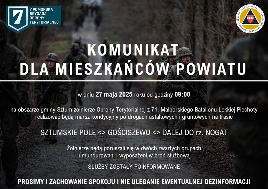 Powiat sztumski. We wtorek marsz kondycyjny żołnierzy WOT.