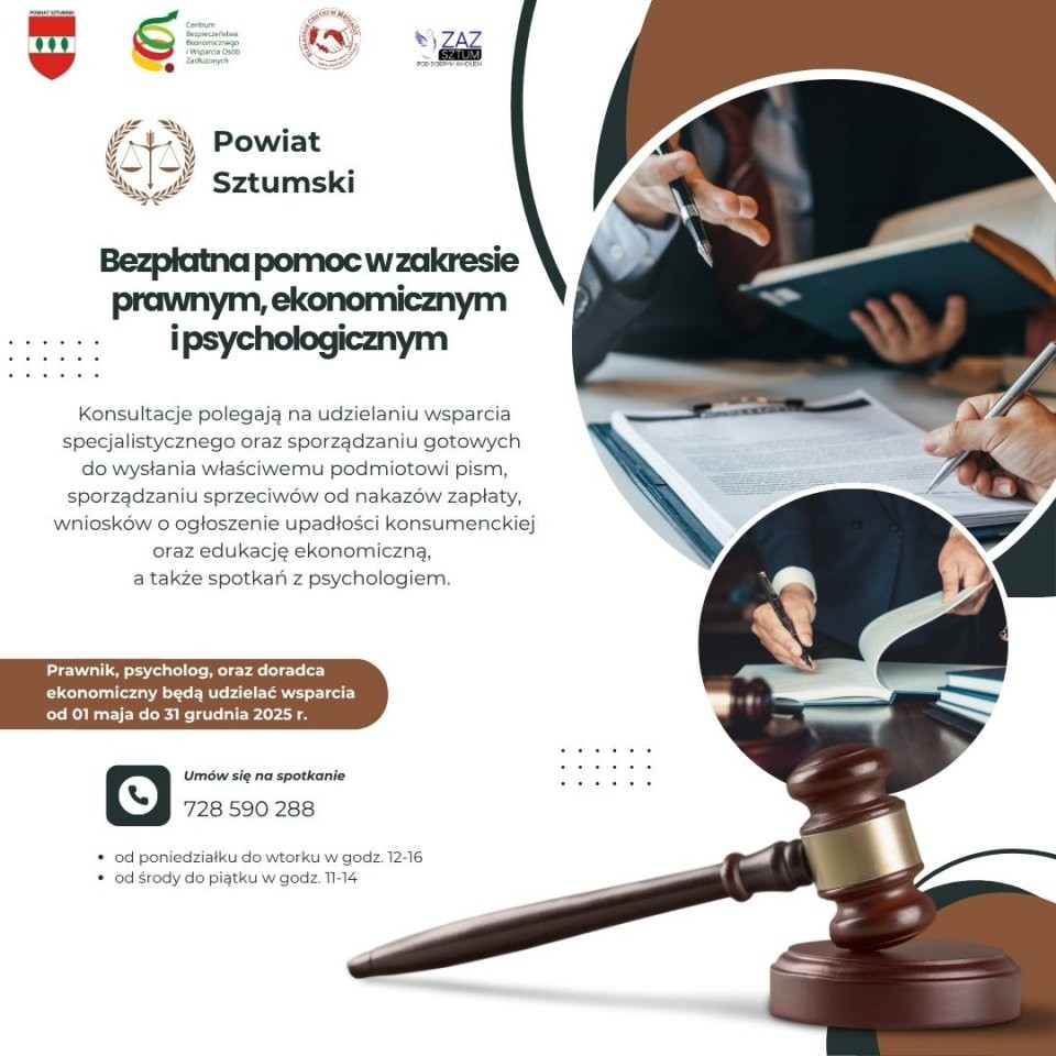 Bezpłatna pomoc prawna, psychologiczna i ekonomiczna dla osób w trudnej sytuacji życiowej.