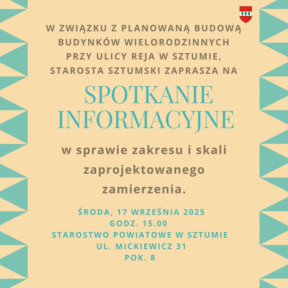 Spotkanie informacyjne w sprawie planowanej zabudowy przy ul. Reja w Sztumie.