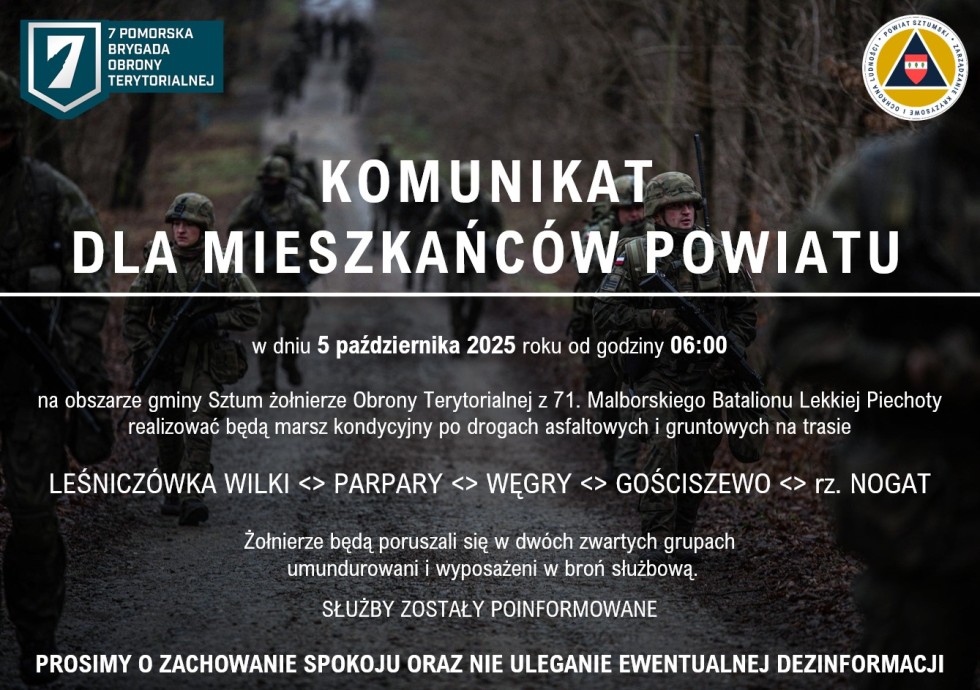 Żołnierze 71. Malborskiego Batalionu w niedzielnym marszu po powiecie sztumskim.