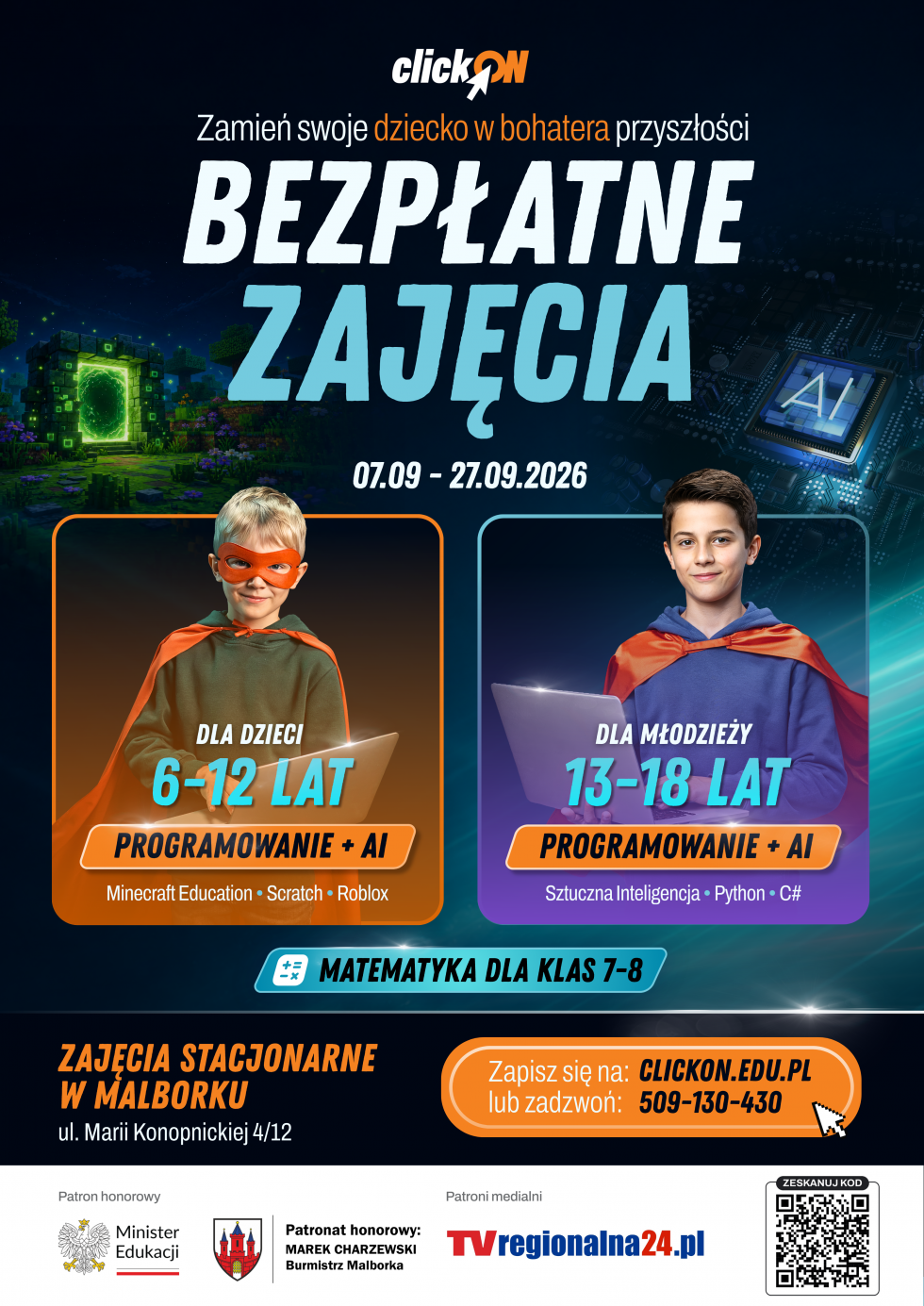 Zamień swoje dziecko w bohatera przyszłości! Bezpłatne warsztaty clickON w Malborku