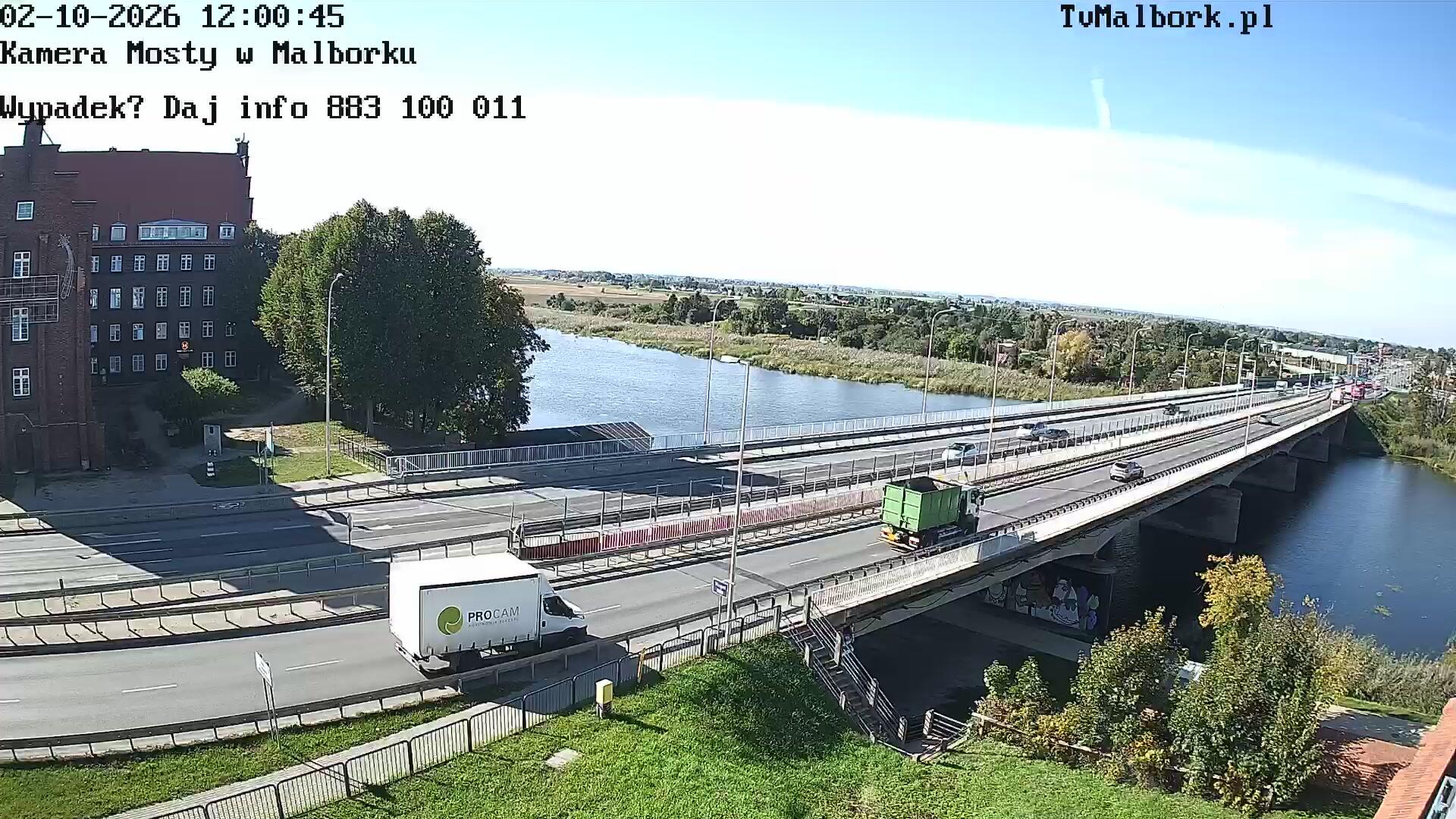 Podgląd: Malbork, Rzeka Nogat, Stary Most. Kamera na żywo z siedziby Mainsoft. Oglądaj Malbork LIVE